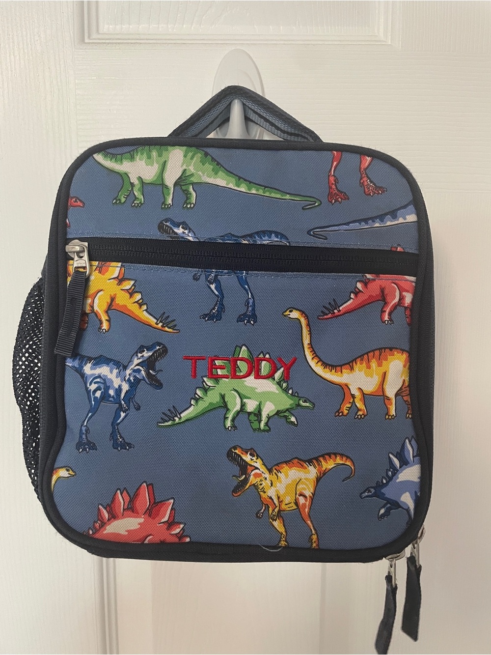 Pottery Barn Kids Blue Dinosaur Lunch Box with Multicolor Dinosaurs